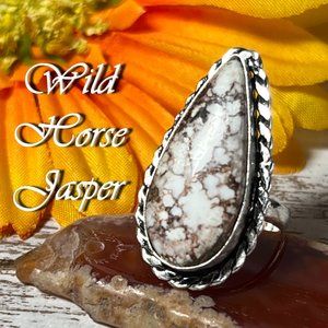 Wild Horse Jasper Ring Handmade Semi Precious Gemstone Crystal Silver Overlay